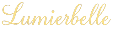 Gold 'Lumierbelle' logo on a white background